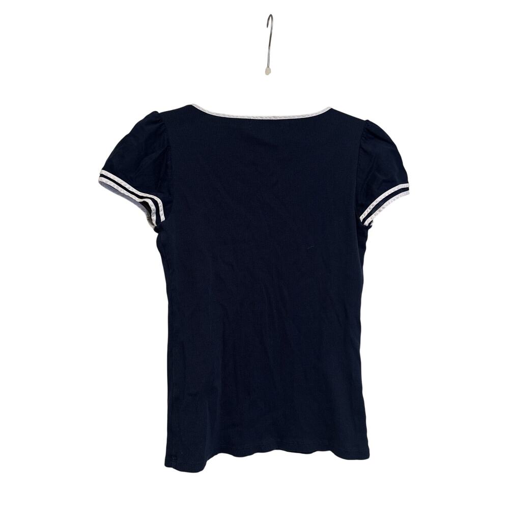 Lauren Ralph Lauren Navy Blue Puff Sleeve Shirt M - Picture 7 of 7